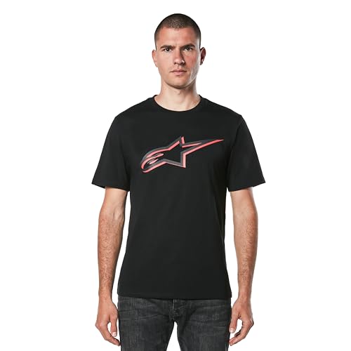 Alpinestars Original Logo Tee Maglietta A Maniche Corte Con Girocollo T-Shirt, Nero/Rosso, S Uomo