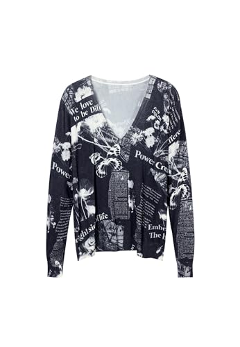 Desigual Woman Flat Knit Thin Gauge Pullover Felpa, Nero, L Donna