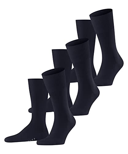 Falke Airport Multipack M So Lana Cotone Tinta Unita Confezione Di 3 Paia, Calzini Uomo, Blu Dark Navy 6370, 45-46