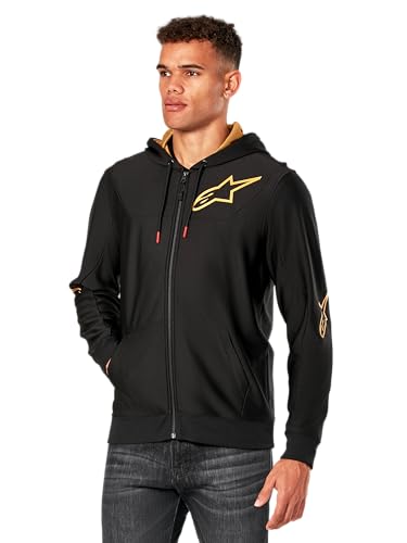 Alpinestars Sessions V3 Hoodie Felpa Con Cappuccio, Nero/Oro, L Uomo