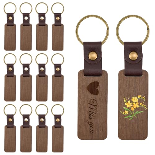 Hekobag 14 Pezzi Portachiavi In Legno Da Incidere Con Ciondolo Quadrato Vuoti Per Scrivere/Disegnare, Regali Artigianali, Diametro 1,18 Pollici