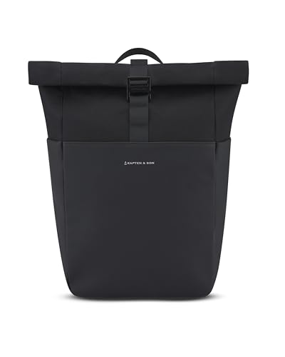Kapten & Son Zaino Lund All Black | Donna & Uomo | Zaino Rolltop Con Cerniera Funzionale E Minimalista, 14-16L | Per Università, Scuola, Lavoro, Viagg