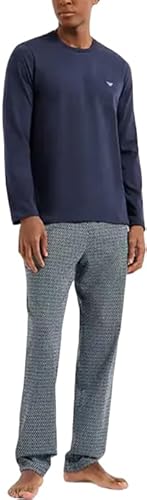 Emporio Armani Pattern Mix Long Pajamas Pajama Set, Marine/Stampa Rombo, M Men'S