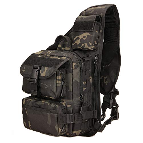 Yfnt Tactical Sling Bag Pack Militare Rover Spalla Zaino A Tracolla Per Caccia Campeggio Trekking (Camuffamento Notturno)