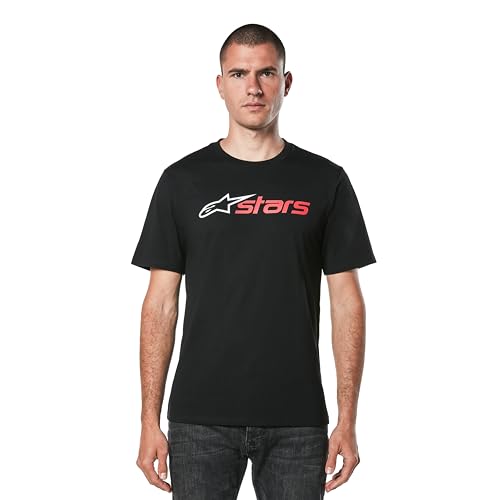Alpinestars Original Logo Tee Maglietta A Maniche Corte Con Girocollo T-Shirt, Nero/Rosso/Bianco, L Uomo