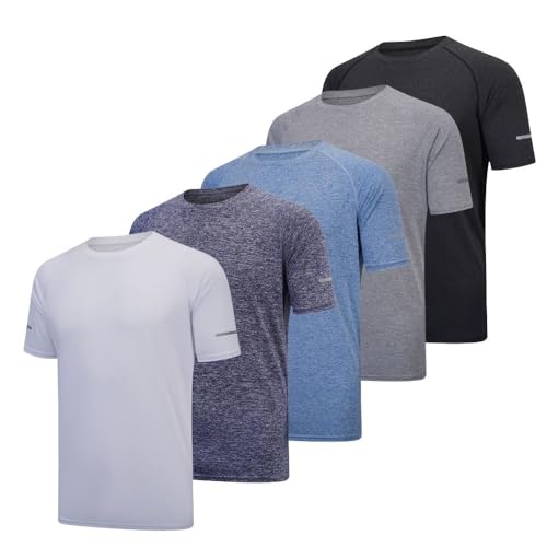 Fovdtaa Confezione Da 5 Magliette Da Uomo A Maniche Corte Con Scollo Rotondo, Per Palestra, Allenamento, Corsa, Traspirante, Maglietta Sportiva A Mani
