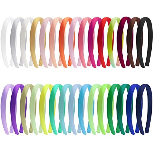 Duufin 30 Pezzi Fasce Capelli In Raso 1Cm Base Cerchietti Per Capelli Raso Per Ragazze Donna, 30 Colori