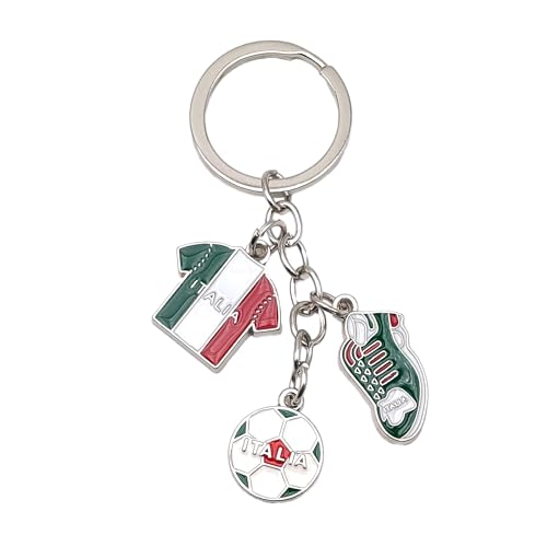 Leddy Living Portachiavi Calcio Italia 9 Cm – Design Snodato In Metallo Smaltato Con Pallone, Divisa E Scarpino – Accessorio Per Borsa, Auto E Casa –