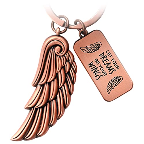 Fabach Portachiavi A Forma Di Ali D'Angelo - Portafortuna, Angelo Custode, Piuma - Let Your Dreams Be Your Wings - Oro Rosa Antico