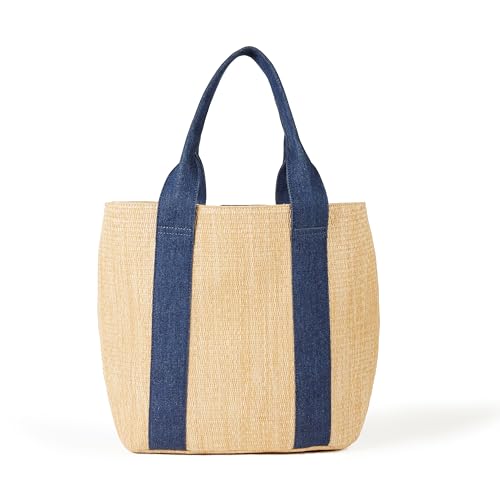 The Drop Tracy Borsa Tote Grande Da Donna, In Paglia Con Dettagli In Tela, Paglia Naturale/Jeans, Taglia Unica
