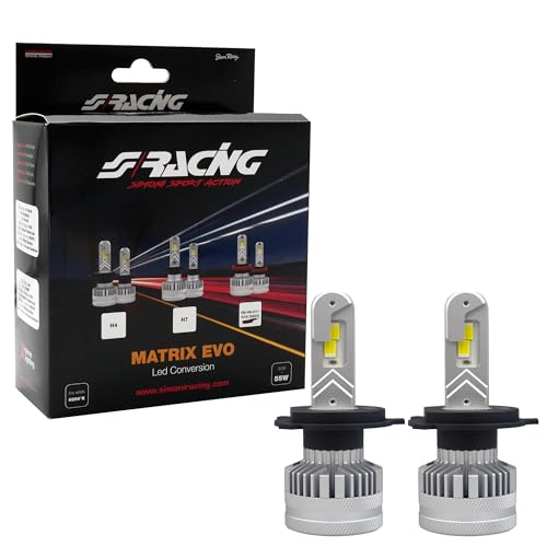 Simoni Racing H4 Kit 2 Lampadine A Led Conversion Matrix Evo, Attacco H4, 7000 Lm 6500°K Luce Bianca