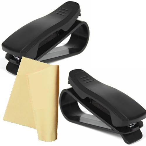 Porta Occhiali Auto Eleganti X2 + Panno Per Occhiali Portaocchiali Auto Car Glasses Holder Clip Nero Opaco Supporto Occhiali Auto Gadget Auto Interno