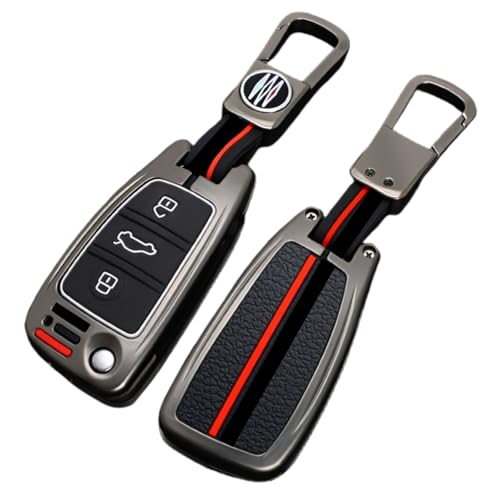 Happyit Lega Di Zinco + Silicone Custodie Per Chiavi Auto Per Chiave Auto Compatibile Con Audi 3 Pulsanti Portachiavi Accessori (Colore Opaco)