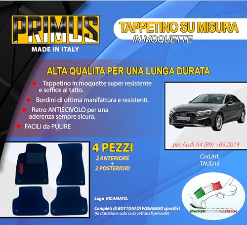 Tappeti Tappetini Su Misura In Moquette Con Battitacco Per Audi A4 (B9) 09.2019