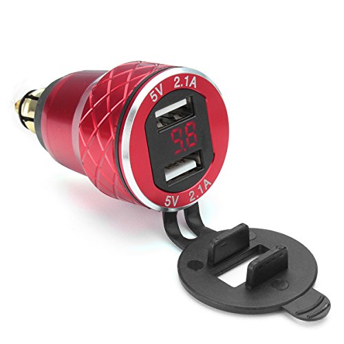 Alamor 12V-24V 4.2A Voltmeter Rosso Moto Dual Usb Din Socket Per Moto Bmw - Rosso