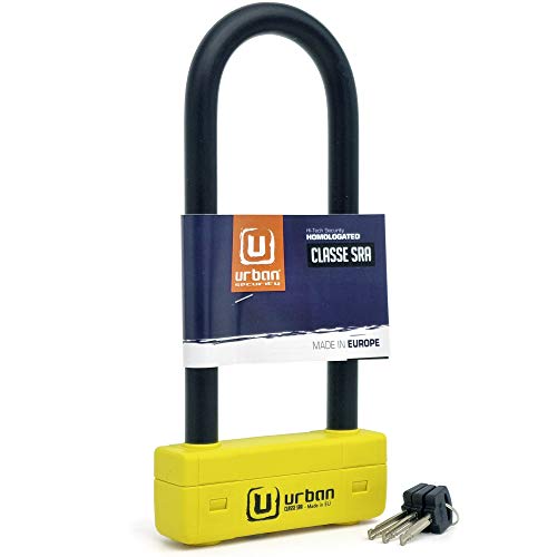 Urban Ur85250Y Lucchetto A U Per Alta Sicurezza Omologato Sra, Arco Ø18 In Acciaio Cementato, Doppio Blocco Antigraffio, Guscio Visibile E Accattivant
