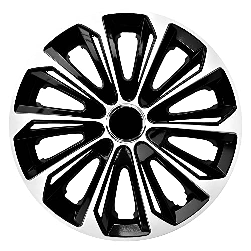 4X Copriruota Nero Bianco 16 Pollici Strong Da Nrm | Set Di 4 Coprimozzi Universali, Nrm Copricerchio Nero Bianco 16"