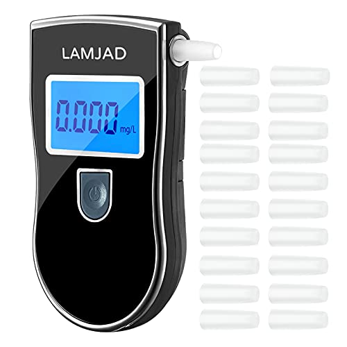 Lamjad Etilometro Professionale Con Retroilluminazione Blu, Etilometro Portatile Con 20 Bocchini Per Uso Personale E Professionale