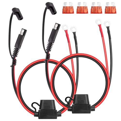 Gungy Cavo Connettore Sae 60Cm 16 Awg Connettore Batteria Sae A Terminale Ad Anello Cavo Prolunga Batteria Con Fusibile 10A Per Ricarica Batterie Di A