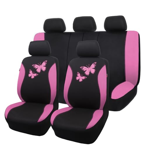Flying Banner Coprisedili Per Auto In Rete Traspirante, Motivo A Farfalla Colorata, Protezione Compatibile Con Airbag (Set Completo, Rosa)