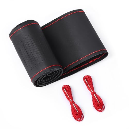 Zatooto Coprivolante Auto In Pelle Da Cucire, Coprivolante Auto Universale, Antiscivolo E Morbido,37-38Cm, Rosso