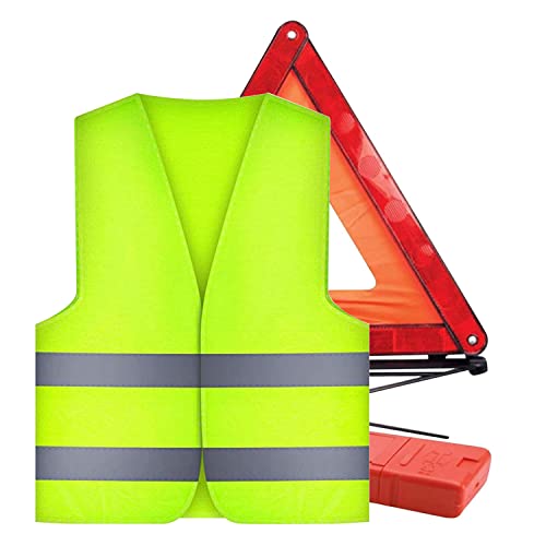 Drerio Triangolo Auto Omologato Kit, Gilet Catarifrangente Kit Auto Emergenza, Auto Giallo Alta Visibilità Triangolo Emergenza Auto Pieghevole Per Aut