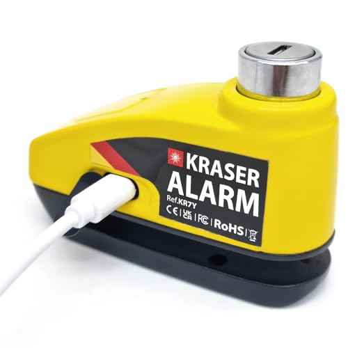 Kraser Kr7Y Antifurto Bloccadisco Moto Con Allarme Usb Batteria Ricaricabile, 110Db Sensori Movimento, Impermeabile Resistente Visibile, Blocco A Pres