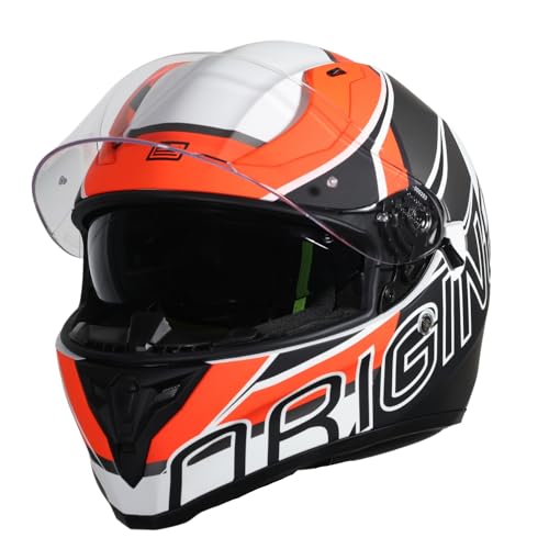 Origine Casco Integrale Per Moto Da Strada Con Doppia Visiera Omologato Ece2206(Matt Fluo Oringe-White,Xl)