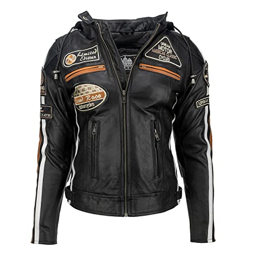 Urban Leather 58 Ladies | Giacca Moto Donna In Pelle Con Protezioni Per Schiena, Spalle E Gomiti Omologate Ce |Nero| M