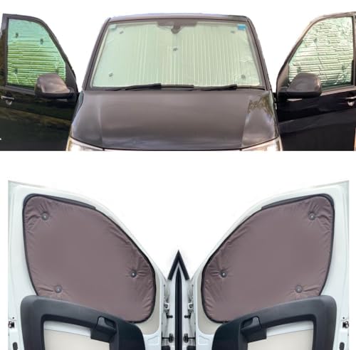 Tendine Parasole Auto Compatibile Con Renault Master (2010- Date)(Set Completo Mwb + Porte Della Stalla) Dorso Marrone,Reversibile E Termico