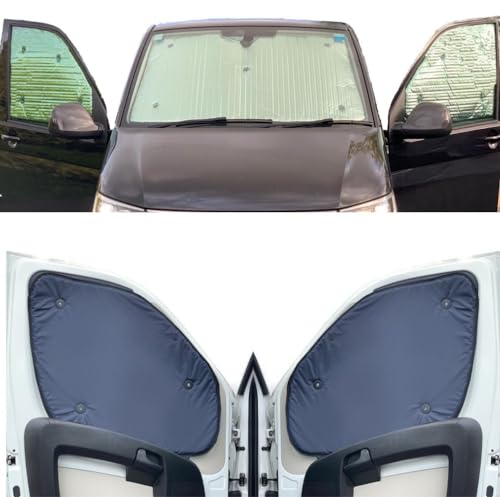 Tendine Parasole Auto Compatibile Con Vw T7 Transporter (2023- Date)(Set Completo Swb + Portellone Posteriore) Dorso Blu Marino,Reversibile E Termico