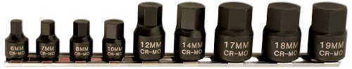 Laser 5665 Low Profile Impact Hex Socket Bit Set 1/4" D, 3/8" D 9Pc