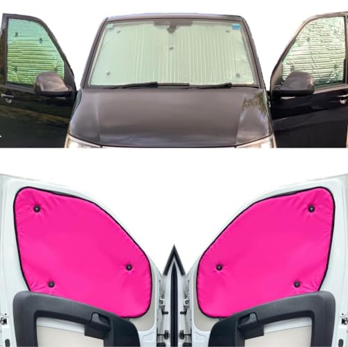 Tendine Parasole Auto Compatibile Con Vw T7 Transporter (2023- Date)(Set Completo Lwb + Portellone Posteriore) Dorso Rosa,Reversibile E Termico