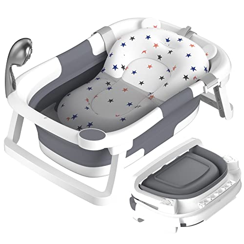 Rabb 1St Vaschetta Bagnetto Neonato Pieghevole, Vasca Per Bambini Portatile Con Tappetino Antiscivolo E Foro Di Scarico,Nessun Termometro,Grigio
