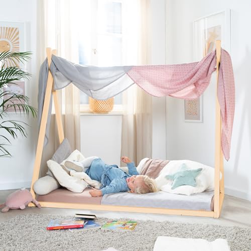 Roba Lettino Montessori A Forma Di Tenda 70 X 140 Cm - Certificato Fsc - Ecosostenibile - Robusto E Resistente - Da 0 A 7 Anni - Legno Di Bambù - Colo