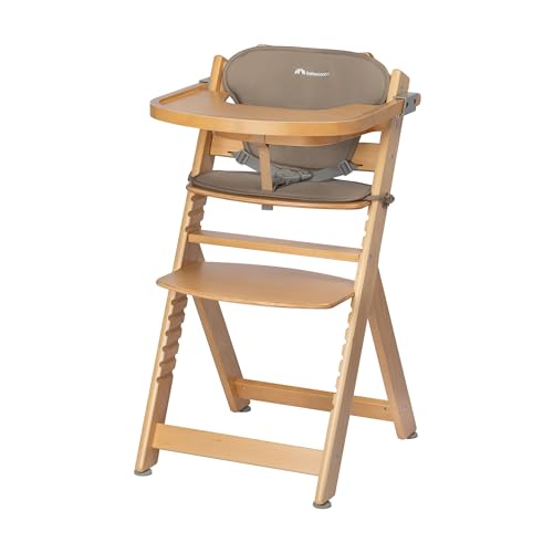 Bebeconfort Timba + Cuscino, Seggiolone Pappa In Legno, 6 Mesi-10 Anni, 30 Kg, Con Vassoio, Seduta/Poggiapiedi Regolabili, Compatibile Con Sdraietta T