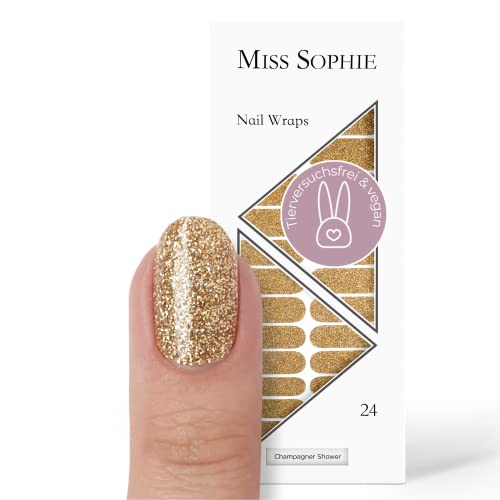 Miss Sophie Pellicola Per Unghie - "Champagne Shower", Brillantini, Oro, Nail Wraps -24 Pellicole Per Unghie Autoadesive Ultrasottili A Lunga Durata