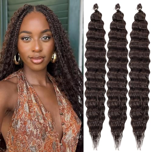 Ocean Wave - Acconciatura Intrecciata Per Donne Nere Deep Wave Crochet Hair Wave Crochet Synthetic Hair Extension Per Trecce Boho (4#, 30Inch-3Packs)