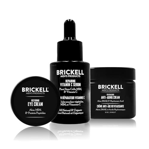 Brickell Men'S Advanced Anti-Aging Routine, Crema Viso Notte, Vitamina C Viso E Siero Vitamina C, Naturale E Biologico, Profumato