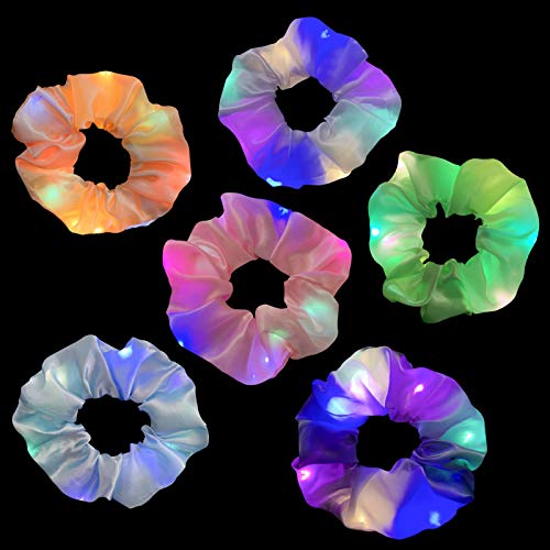 6 Scrunchies Capelli Led,Elastico Multicolore Luce Fasce Per Capelli Luminosi Supporto Per Coda Cavallo Per Donna Copricapo Al Neon Halloween Natale C