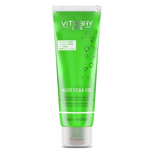 Vitabay Aloe Vera Gel 250 Ml (99,99%) Con Estratto Di Cetriolo - Gel Aloe Vera Crema Corpo Aloe Vera - Crema Doposole Aloe Vera - Gel Aloe Vera Nutris