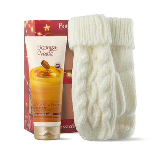 Bottega Verde - Argan Del Marocco, Confezione Regalo Con Latte Corpo 200 Ml Con Olio Di Argan E Muffole Tricot Calde, In Un Elegante Cofanetto, Idea R
