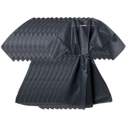 Kimono Monouso Con Cintura Per Estetista, Parrucchiere E Centri Estetici In Tnt Nero Da 10 Pezzi