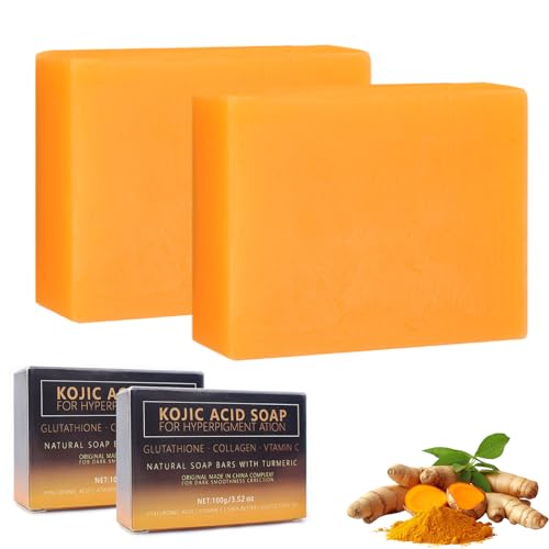 2 Pcs Kojic Acid Soap,Saponetta Alla Curcuma,Sapone Da Bagno All'Acido Cogico Curcuma,Sapone All'Acido Kojico,Per Viso E Corpo(2 * 100G)
