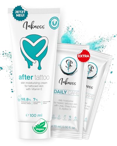 Inkness After Tattoo Cream 100 Ml Crema Nutriente Per Tatuaggi Freschi, Ingredienti Naturali Al 98,8%, Non Grassa, Rivitalizza E Protegge La Pelle Dur