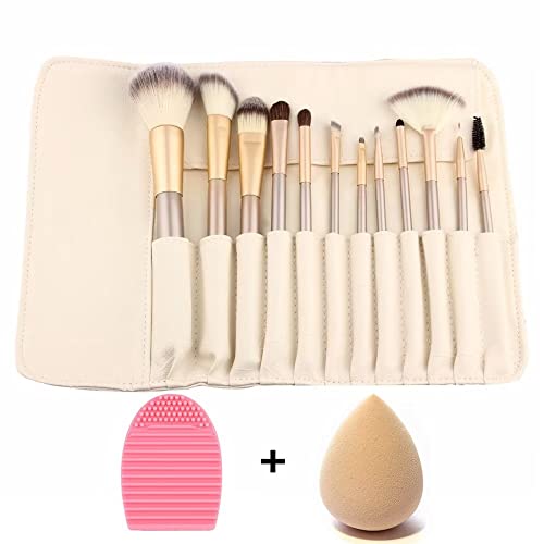 Zocone Set 12 Pcs Pennelli Trucco +1 Pcs Spugnetta + 1 Pcs Uovo Di Lavaggio, Pennelli Make Up Professionali