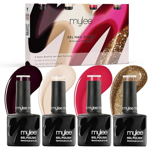 Mylee Set Di Smalto Gel Semipermanente 4X10Ml [Bollywood Brights Quad] Uv/Led Nail Art Manicure Pedicure Per Uso Professionale E Domestico [Unveiled C