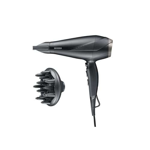 Severin Asciugacapelli Resistente, Motore Ac, Tre Impostazioni Di Temperatura, Tecnologia Ionica, Styling E Controllo Individuale, 2.300 Watt, Nero, H