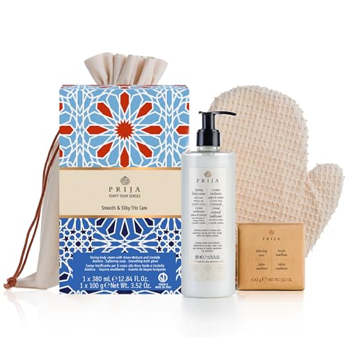 Prija Confezione Regalo Per Il Tonificare Il Corpo, Con Crema Tonificante Per Il Corpo 380Ml, Sapone Ammorbidente 100G E Guanto Da Bagno In Cotone Lis