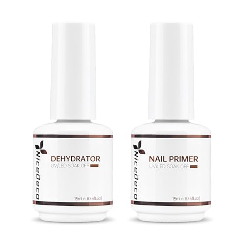Nicedeco Nail Prep Primer Unghie E Disidratatore Per Unghie Gel, Non Lampada Aria Veloce Asciutto - Rendi La Manicure Più Durabilità, 2X15Ml
